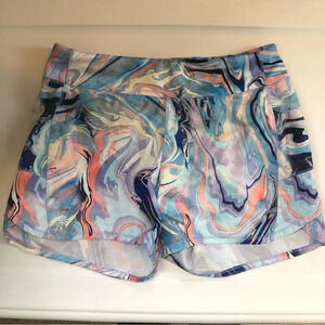 Athleta Girl Blue Purple Swirl Print Record Breaker 3" Shorts size Large 12